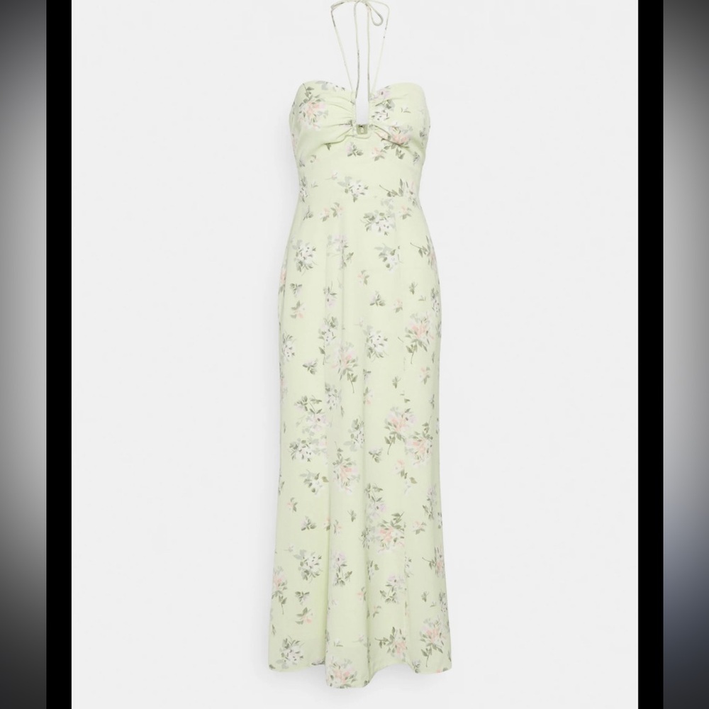 Abercrombie & Fitch Green Floral Halter Tie Neck Ultra Feminine Dress NWOT M - Picture 4 of 16